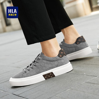 海澜之家（HLA）男鞋透气休闲板鞋舒适软底潮流百搭鞋子 灰色 44码