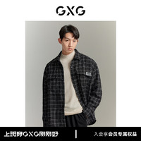 GXG 男装 秋季经典黑白格纹休闲男式夹克外套简约上衣外套 黑底白格 165/S