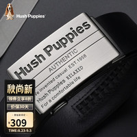 暇步士(Hush Puppies)真皮皮带男士简约商务个性字母自动扣腰带头层牛皮通勤裤腰带 黑色HD-1311710W-503 110CM