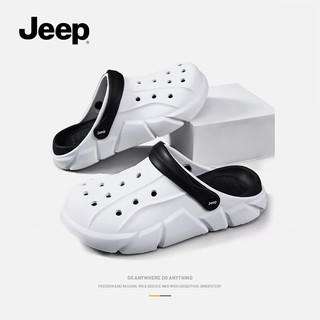 Jeep（吉普）洞洞鞋男2023夏季厚底透气防滑凉拖鞋外穿两穿沙滩鞋 白桔色 40/41