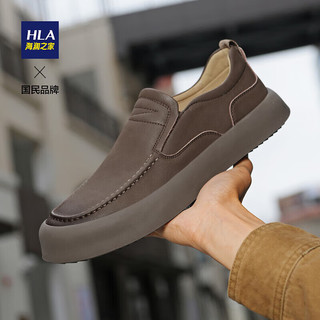 HLA 海澜之家 男鞋复古套脚厚底工装鞋大头休闲皮鞋HAAGZM3ACT0113 棕色39