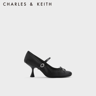 CHARLES&KEITH23秋季蝴蝶结芭蕾舞鞋玛丽珍鞋高跟鞋单鞋女CK1-60920350 Black黑色 34