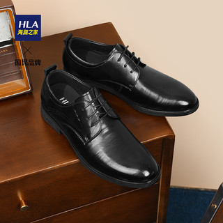 海澜之家（HLA）皮鞋男商务休闲德比男鞋系带简约上班鞋子HAAPXM3ACO0169 黑色43