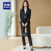 罗蒙(ROMON)女士西服两件套2023秋季时尚气质西装通勤商务正装套西 黑色 165/92A