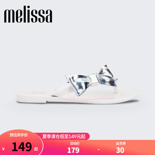 梅丽莎Melissa梅丽莎可爱蝴蝶结夹趾低跟人字时尚百搭运动中童拖鞋32501 白色/银色 12 内长18.5CM（30码适用）
