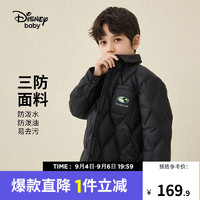 迪士尼（Disney）童装男童轻薄衬衫羽绒服2023秋冬儿童时尚休闲羽绒服 碳黑 100