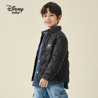 迪士尼（Disney）童装男童轻薄衬衫羽绒服2023秋冬儿童时尚休闲羽绒服 碳黑 100