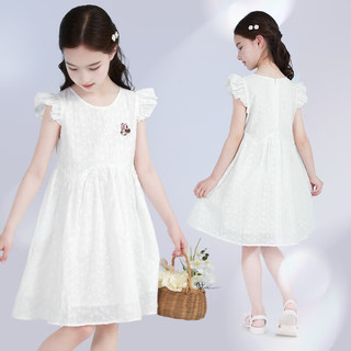 迪士尼（Disney）女童连衣裙2023夏装儿童白色裙子薄款棉布裙纯棉中大童公主裙 白色ED232Q036 160CM