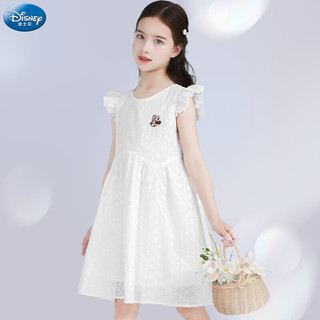 迪士尼（Disney）女童连衣裙2023夏装儿童白色裙子薄款棉布裙纯棉中大童公主裙 白色ED232Q036 160CM