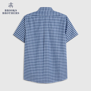 布克兄弟（BrooksBrothers）男士23夏新扣结领免烫修身短袖休闲衬衫 4004-藏青色格纹 XS