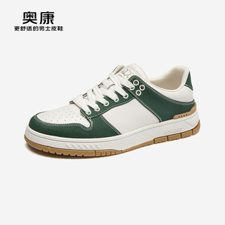 奥康（Aokang）男鞋 2023秋季透气舒适休闲鞋男平底运动滑板鞋 白/绿 43