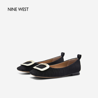 NINE WEST/玖熙经典平底单鞋方扣百褶层次女鞋 NH353046EK 黑色36