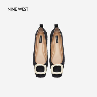 NINE WEST/玖熙经典平底单鞋方扣百褶层次女鞋 NH353046EK 黑色36