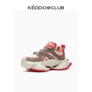 KEDDO“外星人”运动休闲鞋女2023防滑牛仔布雕刻设计潮流瘦腿百搭 红/米白 35