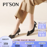 百田森（PT'SON）气质高跟鞋女2023秋季法式优雅细跟中跟尖头浅口单鞋 黑色 34