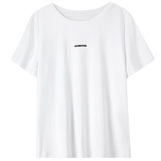 尚都比拉2023年夏装撞色字母烫画简约圆领短袖T恤女上衣 白色 S