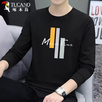 啄木鸟（TUCANO）卫衣男士秋季纯色印花韩版圆领长袖T恤时尚上衣男装 黑色 2XL
