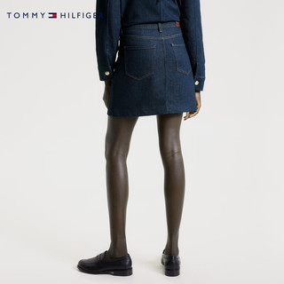 TOMMY HILFIGER23新款早秋女装美式排扣高腰A字合身牛仔半身裙WW0WW39021 深牛仔蓝1BJ 32