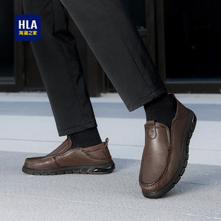 海澜之家（HLA）商务休闲皮鞋男套脚简约软底羊皮乐福鞋子HAAPXM3ACT0139 棕色43