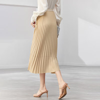 尚都比拉优雅显瘦半身裙夏装垂坠顺滑松紧腰气质不显胯压褶裙子 浅卡其色 XL