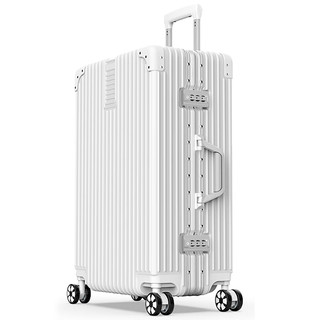 南极人（Nanjiren）拉杆箱铝框行李箱26男小型20英寸大容量登机女24旅行箱密码皮箱子 直角铝框加厚款-白色 22英寸（可托运）