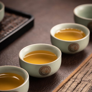 瓷牌茗茶具（cipaiming teaset）汝窑茶杯小号家用会客品茗杯喝茶闻香杯建盏茶具配件单个 青汝窑《金福》品茗杯-单杯