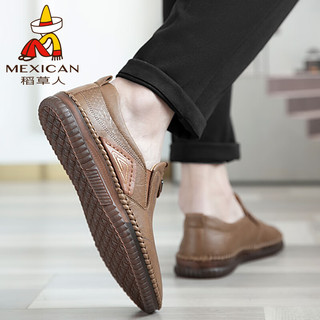 稻草人（MEXICAN）商务休闲鞋男士皮鞋男正装鞋懒人套脚德比鞋 103D7038 黄色 43 