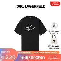 Karl Lagerfeld卡尔拉格斐轻奢老佛爷男装23早秋款手签logo棉质短袖T恤 黑色 S