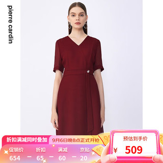 皮尔卡丹（pierre cardin）女装2023年夏季端庄优雅知性短袖连衣裙C32DS032R0 酒红色 38A(165-88A)/M