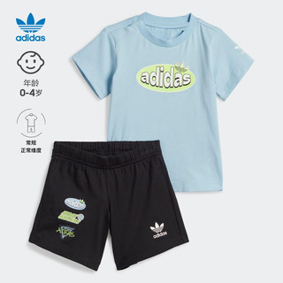 adidas 阿迪达斯 三叶草男婴童夏季印花运动短袖套装IM1840 浅蓝/黑色 80CM