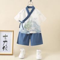 圣笑 儿童汉服男女童套装夏中国风唐装薄款中秋节式服装周岁礼服男宝宝 短袖景珑男童 120cm