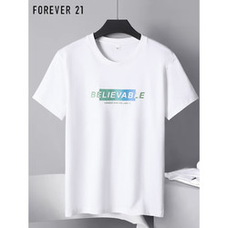 FOREVER 21 短袖t恤男夏季时尚半袖圆领男士宽松休闲印花上衣 白色08款 3XL码