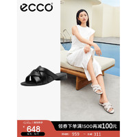 ECCO爱步凉鞋女 真皮防滑外穿粗跟凉拖鞋女  平底凉鞋208443 黑色20844301001 37