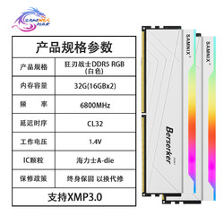 SK hynix 海力士 新乐士（SAMNIX）台式机内存条 32GB(16GBx2)DDR5 6800Mhz C32 白色 RGB灯条 海力士A-die 狂刃战士电竞游戏