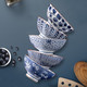 美浓烧 Mino Yaki） 美浓烧餐具陶瓷碗日式家用米饭碗餐具套装礼盒 5英寸蓝绘5件套