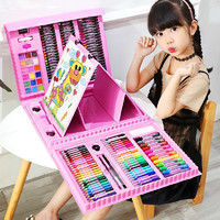 PLUS会员：尔苗 绘画套装玩具儿童画画工具画笔带画板水彩笔油礼盒男女孩生日礼物 带画架208件绘画套装粉色
