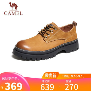 PLUS会员：CAMEL 骆驼 时尚复古牛皮工装低帮厚底休闲马丁男鞋 G13A075112 土黄 44