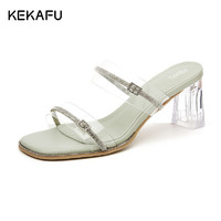 KEKAFU 珂卡芙 女士水晶粗跟凉鞋 5123303023