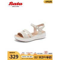 Bata 拔佳 舒适凉鞋女2023夏季新款百搭羊皮厚底增高一字带凉鞋25112BL3 米白 37