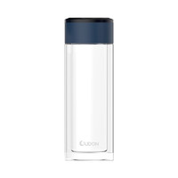 OUDON便携式高硼硅 玻璃杯 随身创意水杯 双层耐热时尚男女茶杯 科技蓝