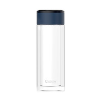 OUDON便携式高硼硅 玻璃杯 随身创意水杯 双层耐热时尚男女茶杯 科技蓝