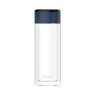 OUDON便携式高硼硅 玻璃杯 随身创意水杯 双层耐热时尚男女茶杯 科技蓝