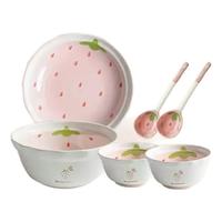 共禾京品 草莓多餐具系列 碗碟套装6件套 釉下彩