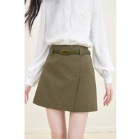 百搭高腰A字短裙半身裙显瘦开叉裙子女 S 卡其