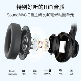 SoundMAGIC 声美 P60BT ANC 耳罩式头戴式动圈主动降噪蓝牙耳机 黑色