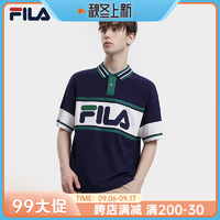 抖音超值购：FILA 斐乐 男子短袖POLO衫复古网球条纹撞色宽松上衣夏