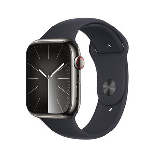 Apple 苹果 Watch Series 9 智能手表 GPS+蜂窝网络款 45mm 石墨色不锈钢表壳 午夜色橡胶表带 S/M