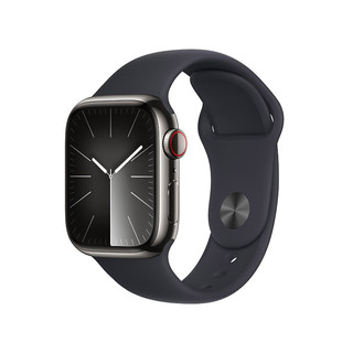 Apple 苹果 Watch Series 9 智能手表 GPS+蜂窝网络款 41mm 石墨色不锈钢表壳 午夜色橡胶表带 S/M
