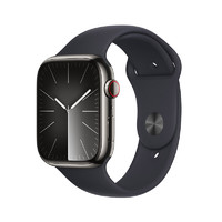 Apple 苹果 Watch Series 9 智能手表 GPS+蜂窝网络款 45mm 石墨色不锈钢表壳 午夜色橡胶表带 M/L
