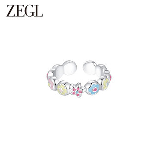 ZENGLIU ZEGL樱花彩色多巴胺戒指女小众设计2023年新款潮食指戒时尚饰品 彩樱小花戒指